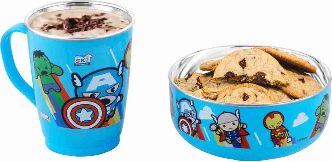 Ski Homeware Topaz Steel Bowl & Captain America Stainless Steel Milk Mug, 250ml