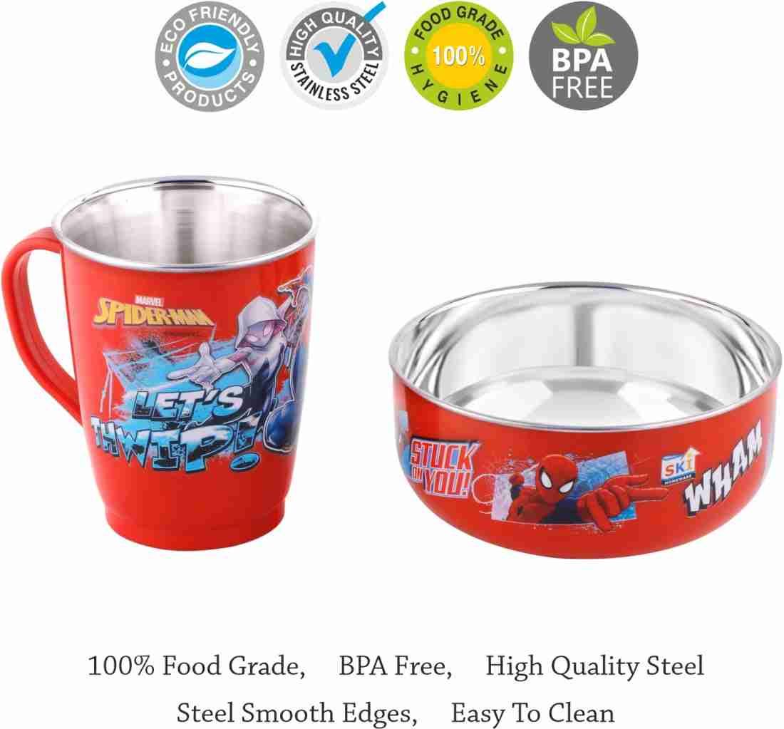 Ski Homeware Topaz Steel Bowl & Spiderman Stainless Steel Milk Mug Set of 2,250ml