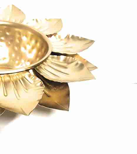 Amishi Blissful Decor Lotus Flower Border Designer Decorative Urli Beautiful Handcrafted Bowl for Floating Flowers and Tea Light Candles Home, Office and Table Decor (Golden) 
