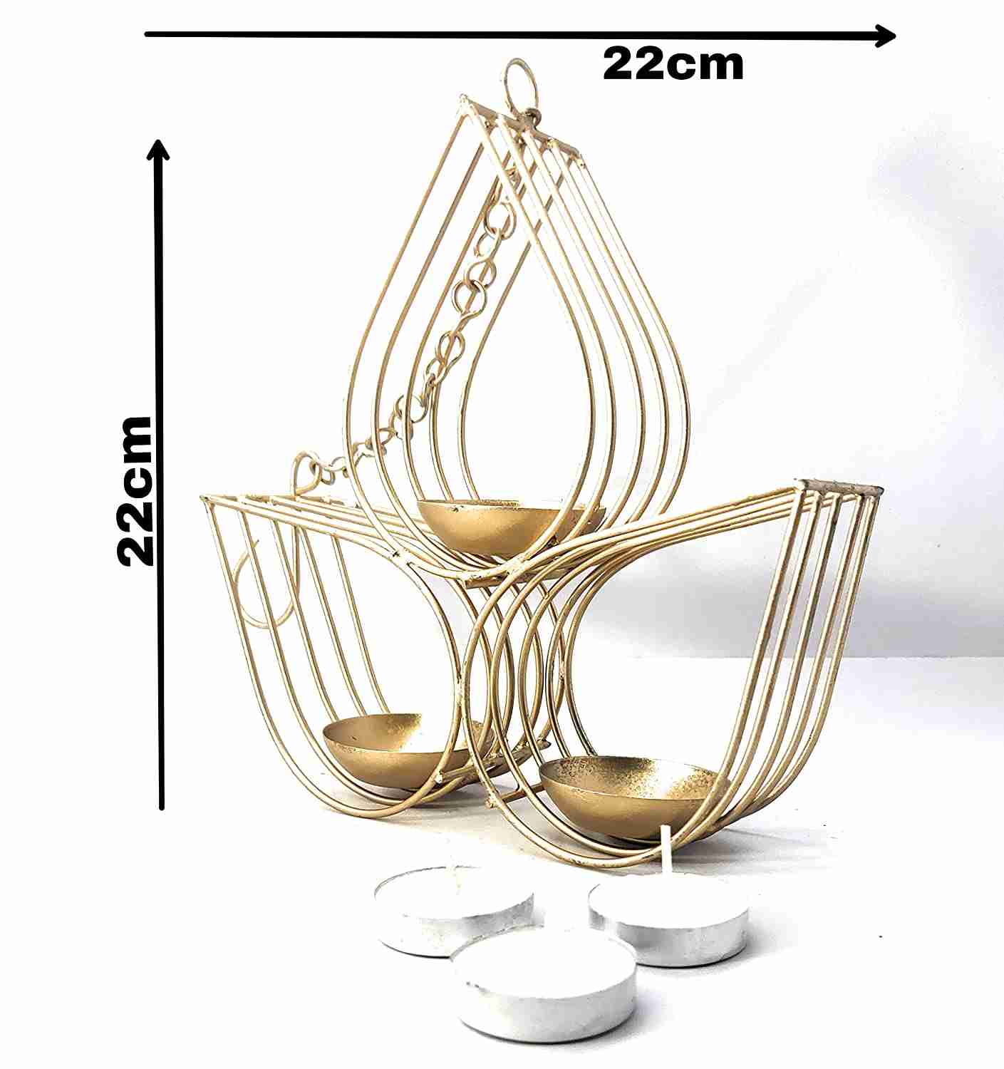 Amishi Blissful Decors Diwali Decorative Metal 3 Diya Hanging Tealight Candle Holder with Chain 
