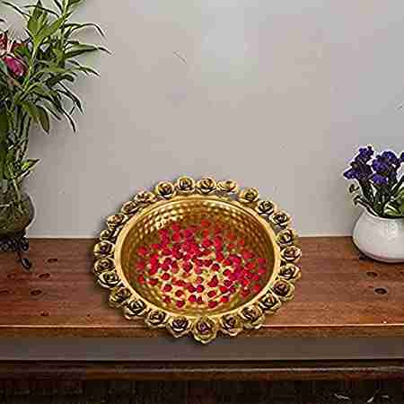Home Trends India Decors Golden Decorative Metal Rose Urli Bowl (12 inches) (Flower Urli Bowl) 