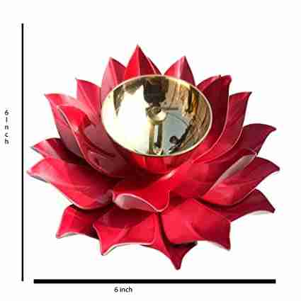 SHAH Enterprises Decor Brass & Iron Lotus Shape Akhand Diya RED Color