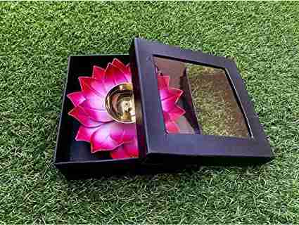 SHAH Enterprises Decor Brass & Iron Lotus Shape Akhand Diya RED Color