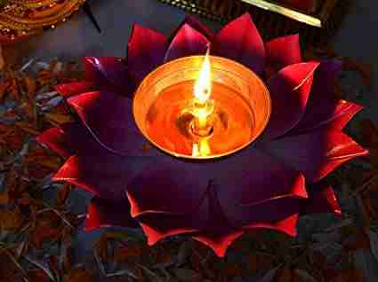 SHAH Enterprises Decor Brass & Iron Lotus Shape Akhand Diya RED Color