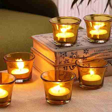 White Box Generic Glass Tealight Candle Holder Decorative Votive Tea Light Holders (6 X 6 X 5 cm, Set of 6, Yellow) 