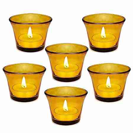 White Box Generic Glass Tealight Candle Holder Decorative Votive Tea Light Holders (6 X 6 X 5 cm, Set of 6, Yellow) 