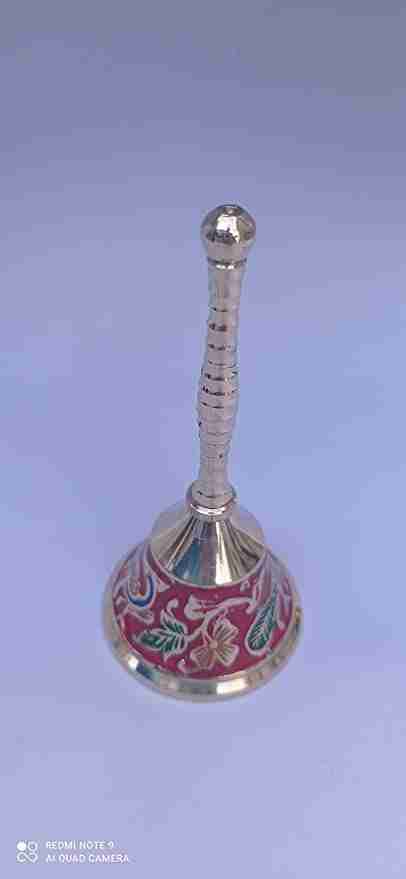 WithAgain Beautiful Brass Pooja Bell Meenakari Nakkashi Work Hindu Puja Bell Size 4 inch Pooja Bell for Home Mandir