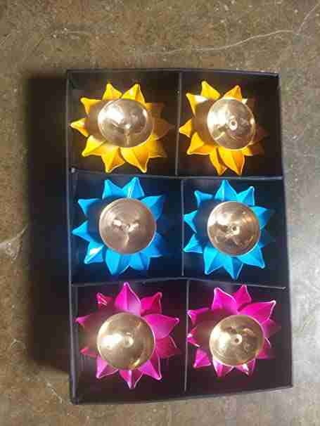 WithAgain Brass Diyas for Pooja Room Lotus Shape Set of 6 with Gift Box Akhand Jyot Diya Deepak Set for Diwali Festival Gift Item Size 3 inche 