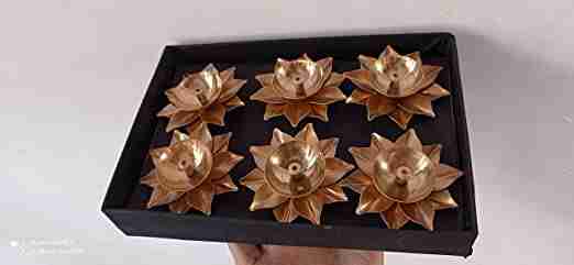 Withagain Brass Flower Pooja Set Gold Colour Size 3 inche Set of six 