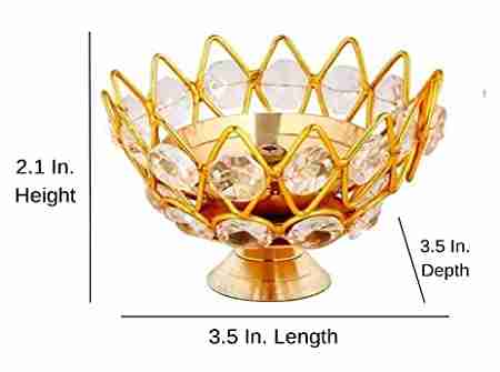 WithAgain Crystal Akhand Diya Oil Puja Lamp Decorative Round for Home Office Gifts Pooja Articles Decor (Medium, Golden) Set of 4 