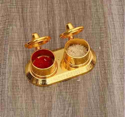 WithAgain Golden Metal Kumkum Holder or Kumkum Box for Gifting, Pooja, Thali, Mandir, Home, Temple, Gifting 