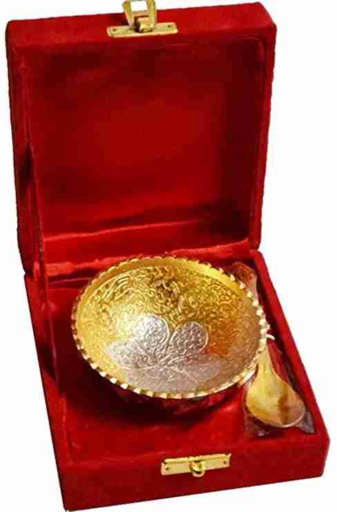WithAgain Gold Plated Bowl Sets with Spoon Used for Dry Fruit, Sweets and Home Decor with Velvet Box Gift Items Size 3.5 inche 