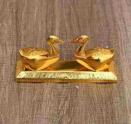 WithAgain Haldi Kumkum Box I Multi-Purpose Pooja Items Storage Box with Golden Finish Size 5 inche 