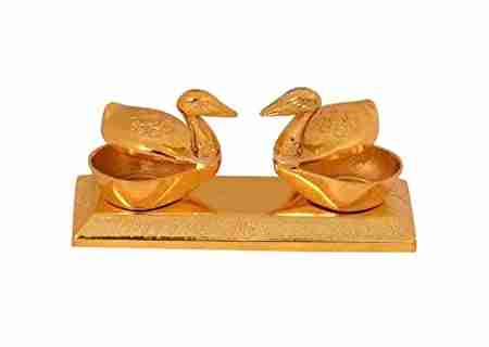 WithAgain Haldi Kumkum Box I Multi-Purpose Pooja Items Storage Box with Golden Finish Size 5 inche 