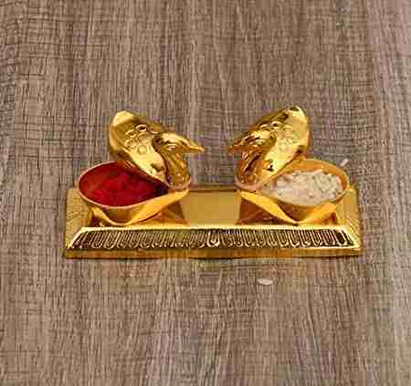 WithAgain Haldi Kumkum Box I Multi-Purpose Pooja Items Storage Box with Golden Finish Size 5 inche 