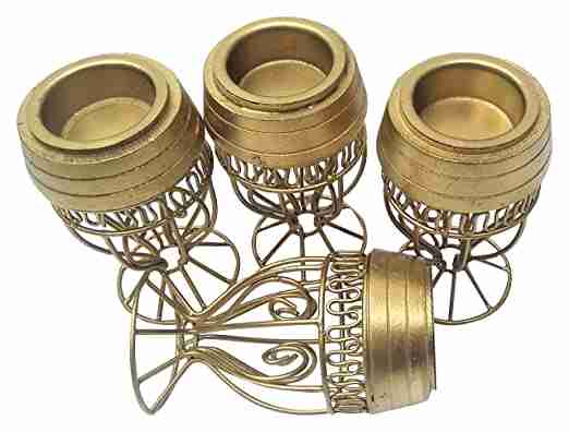 with Again Handmade Iron Candle Holder (22.86 cm x 22.86 cm x 22.86 cm, Gold, Pack of 4) 