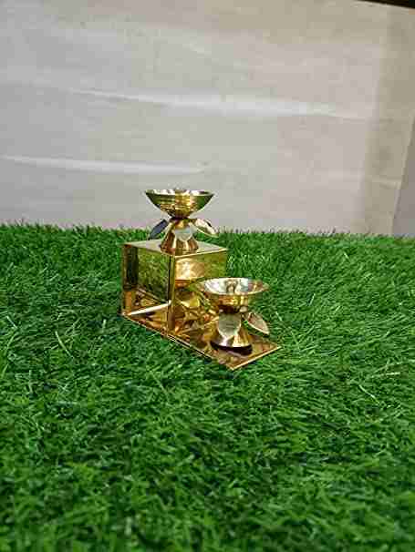 WithAgain Paro Stand Metals Pure Brass Diya for Puja Temple Decoration, Lotus Shape Pillar Stand Oil Lamp Home Mandir Pooja (Set of 2) 