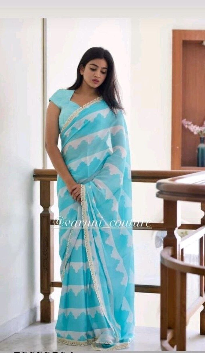 Vanshaft Soft Fancy Banarasi Litchi Silk Silver Zari Sequence With Border Work Saree For Women, Sky Blue