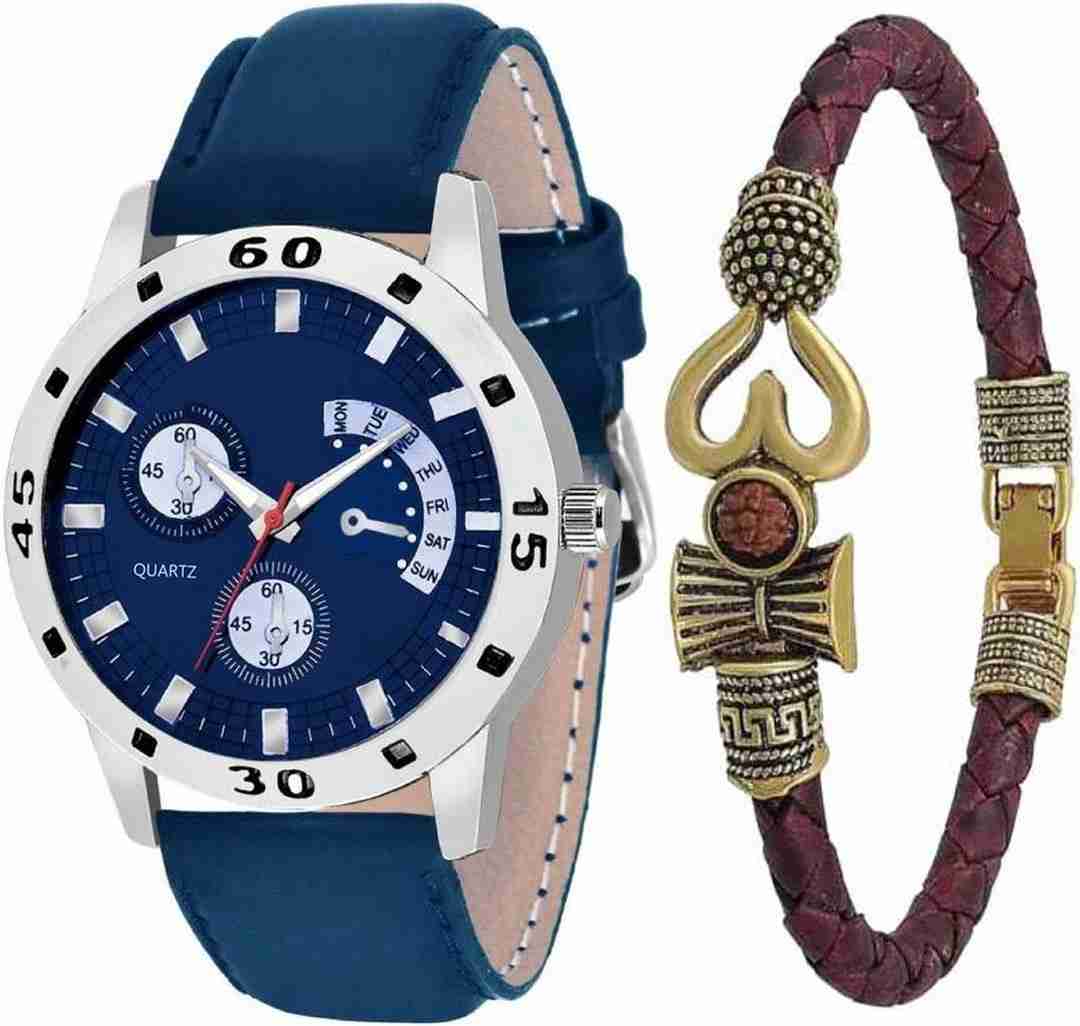 Genuine Leather Analog Quartz Sports Watch Water Resistant Blue Colour