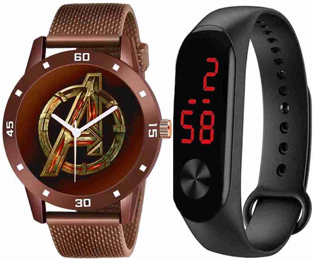 Silicone Analog-Digital Quartz Sports Watch Water Resistant Brown::Black Colour