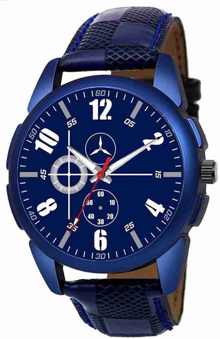 Genuine Leather Analog Quartz Sports Watch Water Resistant Blue Colour