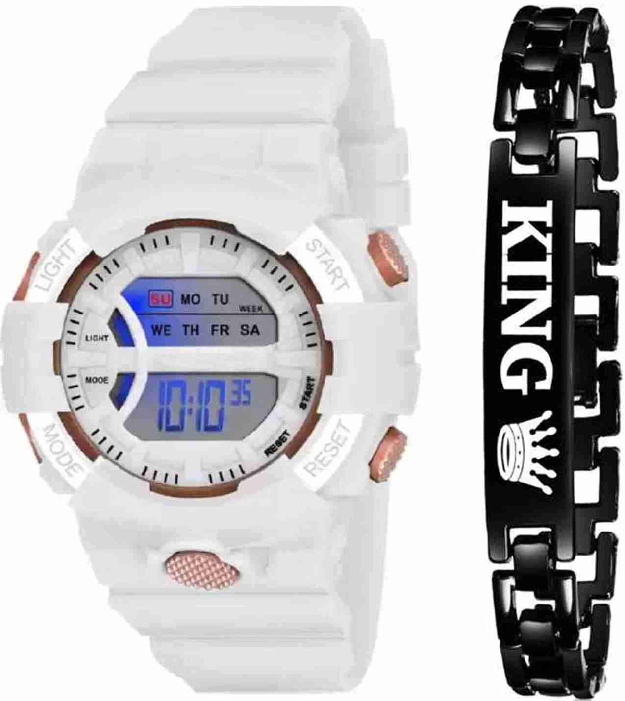 Silicone Digital Quartz Sports Watch Water Resistant White Colour