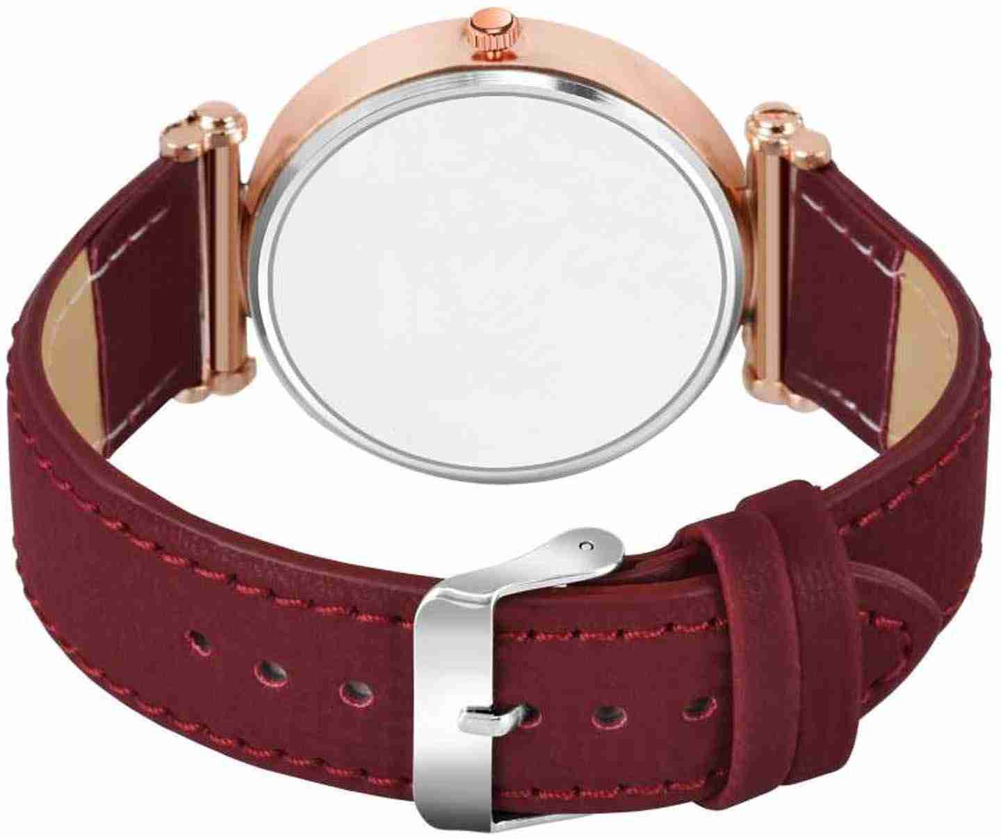 Genuine Leather Analog Quartz Sports Watch Water Resistant Maroon Colour