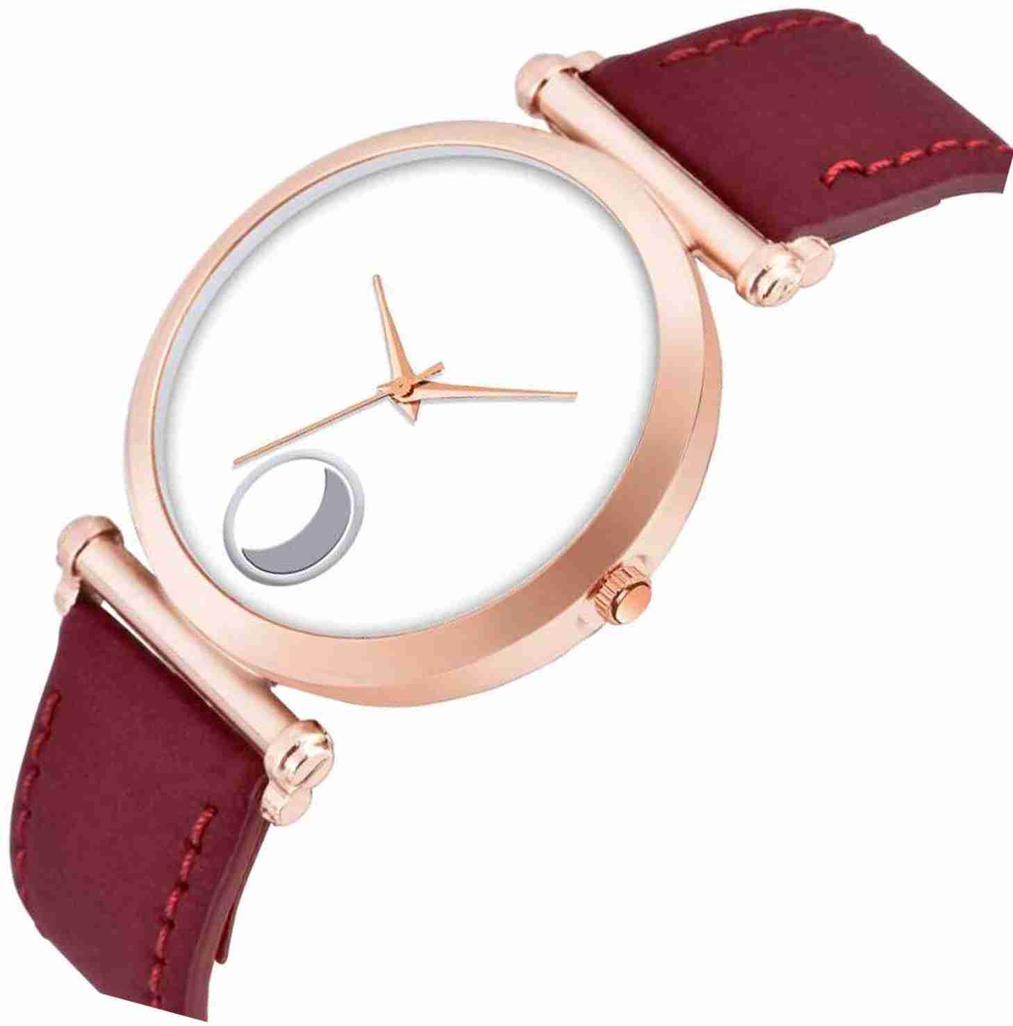 Genuine Leather Analog Quartz Sports Watch Water Resistant Maroon Colour