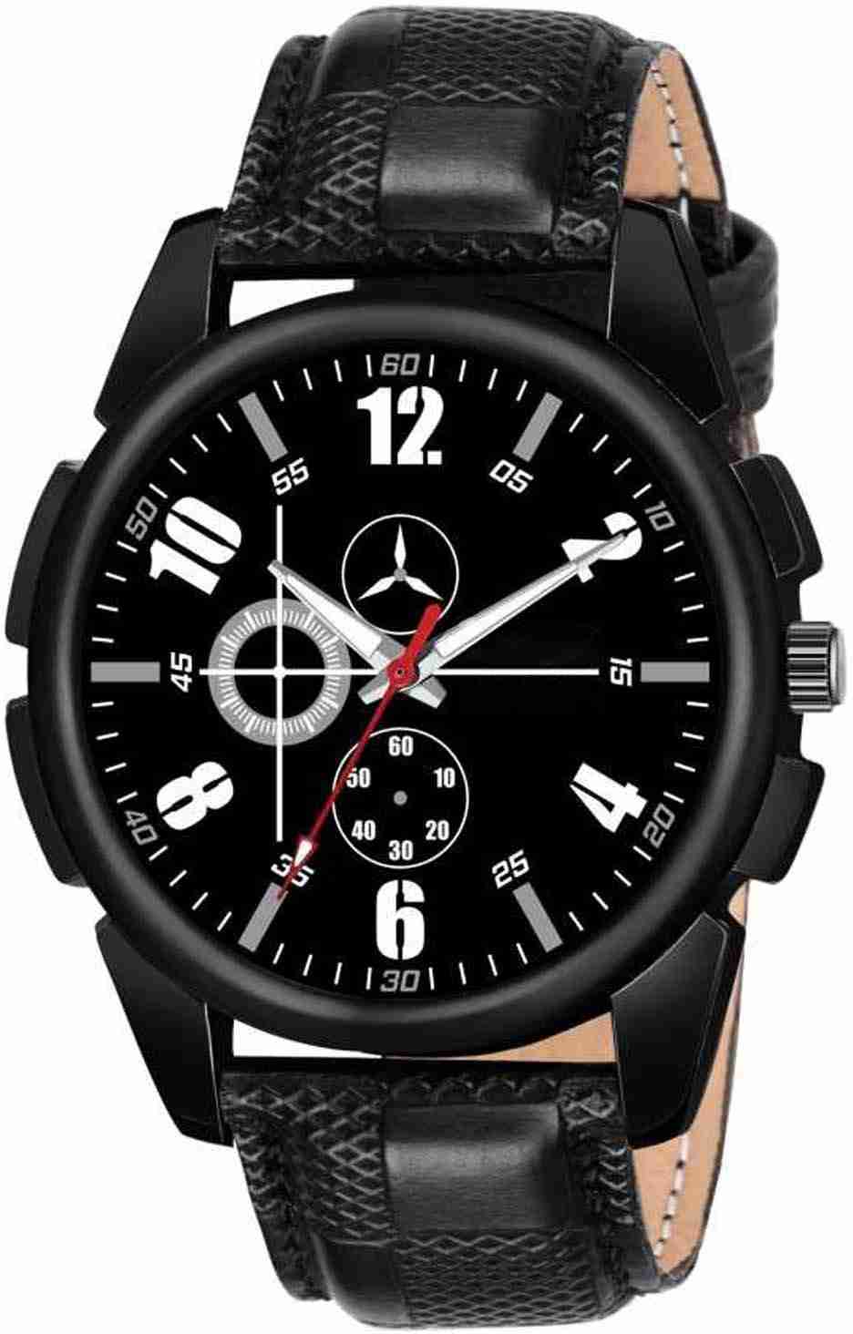 Genuine Leather Analog Quartz Sports Watch Water Resistant Black Colour