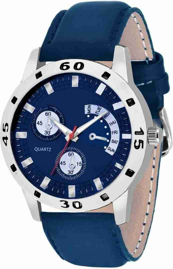 Genuine Leather Analog Quartz Sports Watch Water Resistant Blue Colour