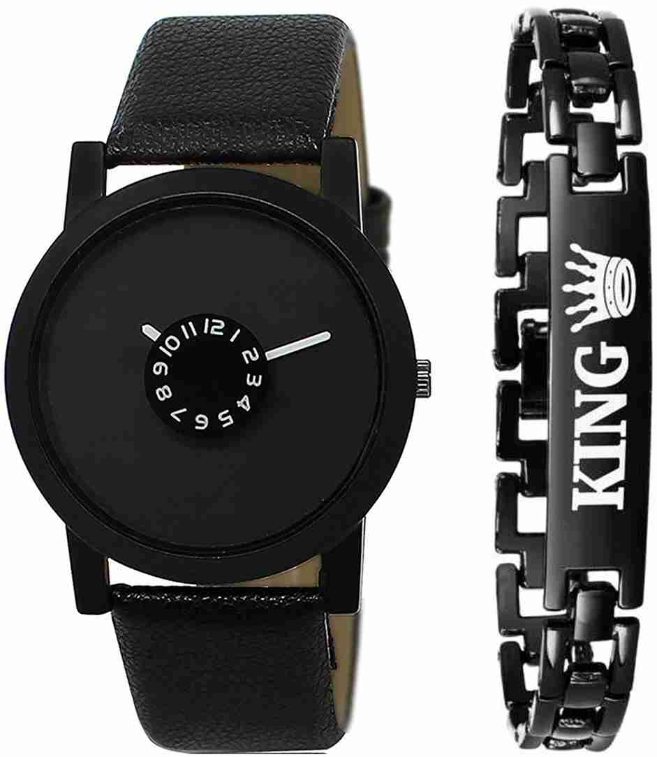 Genuine Leather Analog Quartz Sports Watch Water Resistant Black Colour