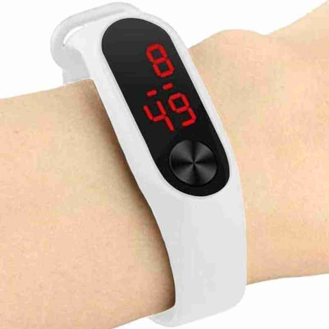 Silicone Digital Digital Sports Watch Water Resistant Black::White Colour