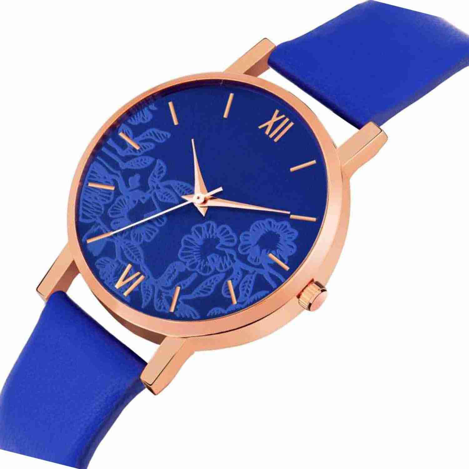 Synthetic Leather Analog Quartz Sports Watch Water Resistant Blue Colour