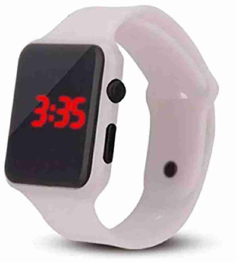 Silicone Digital Quartz Sports Watch Water Resistant White Colour