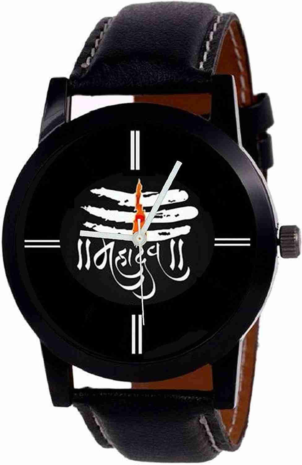 Genuine Leather Analog Quartz Sports Watch Water Resistant Black Colour