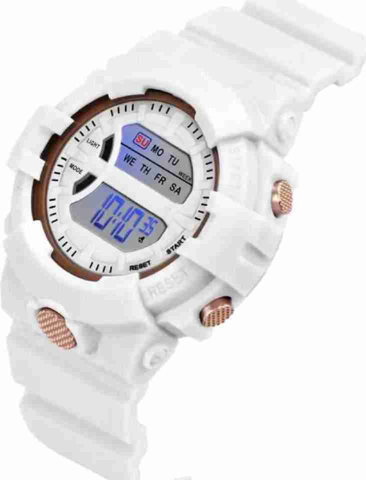 Silicone Digital Quartz Sports Watch Water Resistant White Colour