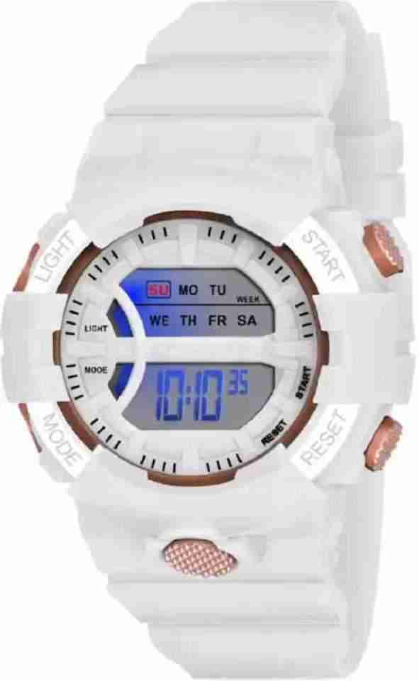 Silicone Digital Quartz Sports Watch Water Resistant White Colour