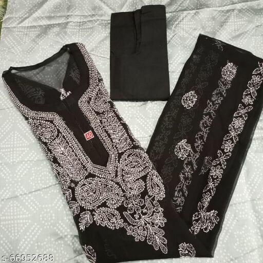 Lucknowi Chikankari Georgette Gala Booty design kurti with cotton inner