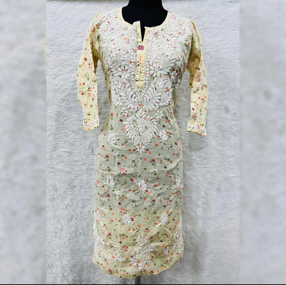 Lucknowi Chikankari Handwork (Ghas Patti) Mul Cotton Printed Kurti