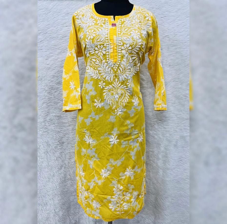 Lucknowi Chikankari Handwork (Ghas Patti) Mul Cotton Printed Kurti