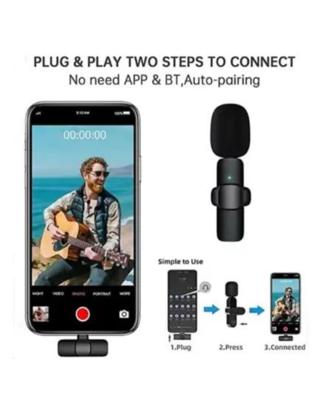  K8 YouTube Wireless Mic Plug & Play Type C Collar Mic Support Android-IOS Microphone