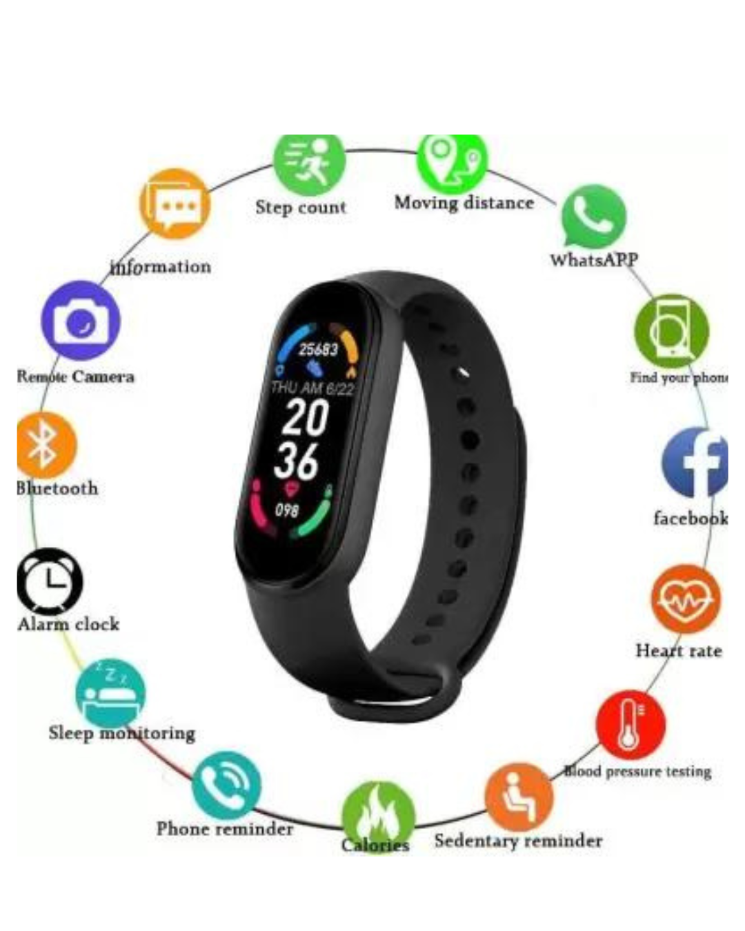 M6 Black Smart Fitness Band  