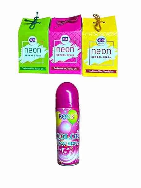 Pack of 1 Holi Color Spray for Holi Celebrations,Holi Party Supplies,Holi Accessories Skin Safe Holi Spray & Herbal Holi Gulal Colour Powder Pack of 3