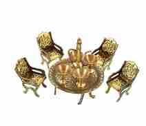 Falguni Handicraft Brass Dining Table Chairs Raja Mharaja Set for A Showpiece Kids Toy