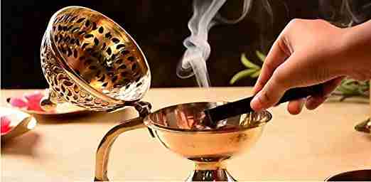 WithAgain Home Purifying Brass Dhuna Loban Burner Dhooni Dhoop Dani Dhuni Brass Table Dhoop Dani Incense Burner for Loban Size 8 inche 