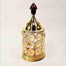 Diwali Akhand Jyot Diya With Decorative Crystals Tea Light Holder Lantern | Gold Plated Deepawali Puja Lamp Jini Brass Cystal Deepak | Akhand Jyoti Magical Deep (Pure Brass Diya & Crystal Glass Cover)