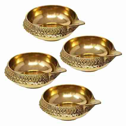 Generic Brass Diwali Diya Kuber Diya Pooja Deepak (Set of 4) (OT1222) 