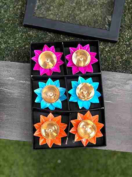 WithAgain Brass Diyas for Pooja Room Lotus Shape Set of 6 with Gift Box Akhand Jyot Diya Deepak Set for Diwali Festival Gift Item Size 3 inche 