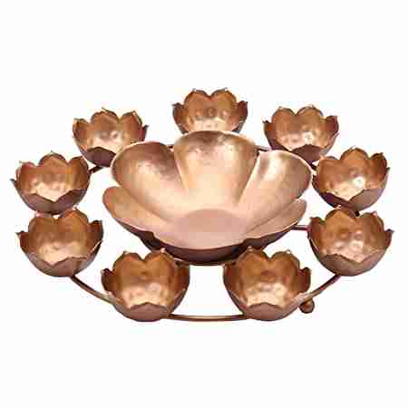 GALLOY Flower Decorative Urli Bowl for Home Diwali Handcrafted Bowl for Floating Flowers and Tea Light Candles Home | Diwali Decoration Items for Home (12 Inches) (Flower Shape 