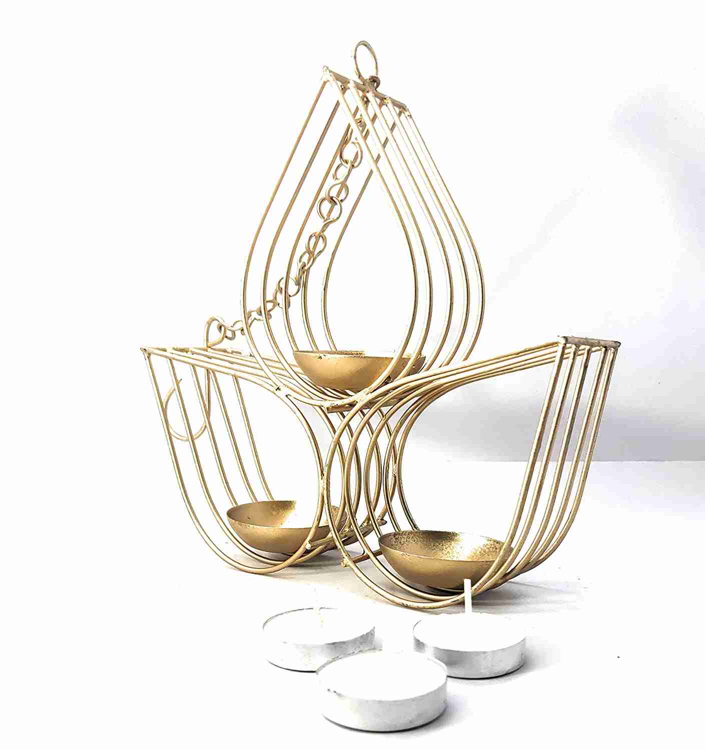 Amishi Blissful Decors Diwali Decorative Metal 3 Diya Hanging Tealight Candle Holder with Chain 